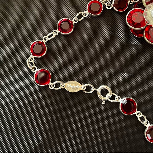 Rafaelian Open Bezel Set Crystal Red Chiclet Necklace and Earrings Set NOS - Picture 12 of 16